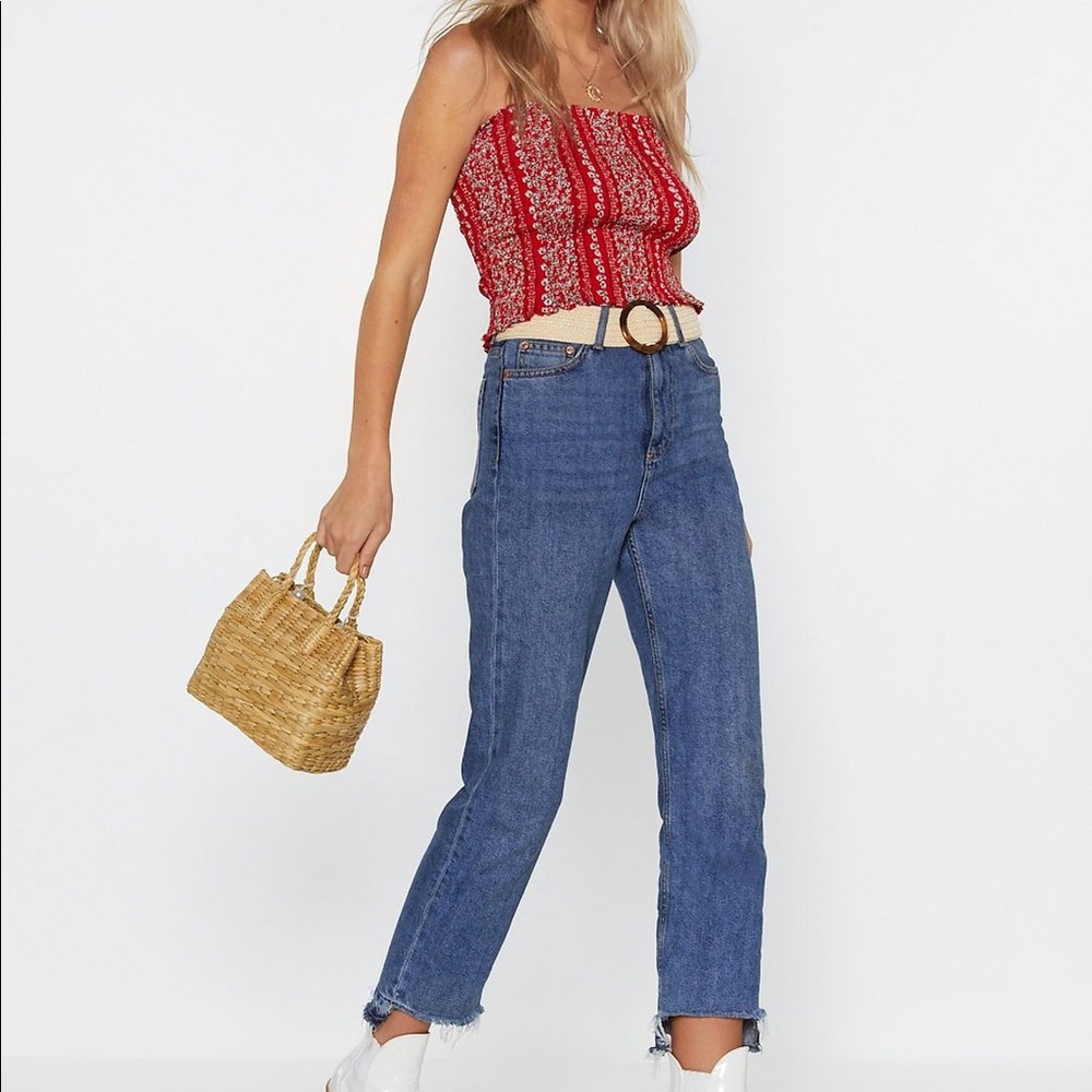 red floral tube top
